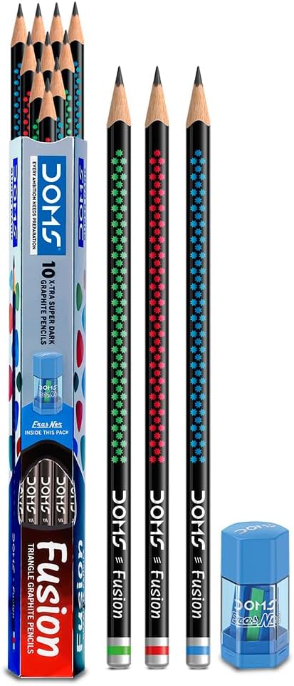 Doms X-tra Super Dark Graphite Pencils With Free Eraser & Sharpner-10Pcs.(Box)3