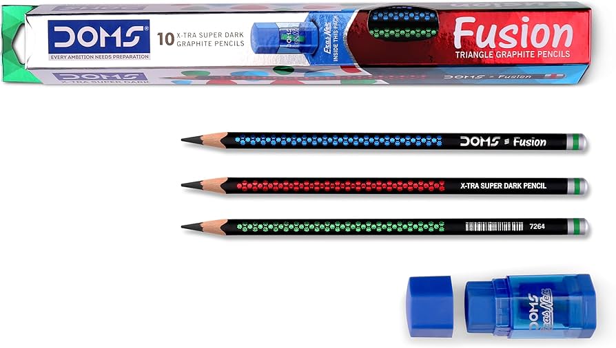 Doms X-tra Super Dark Graphite Pencils With Free Eraser & Sharpner-10Pcs.(Box)